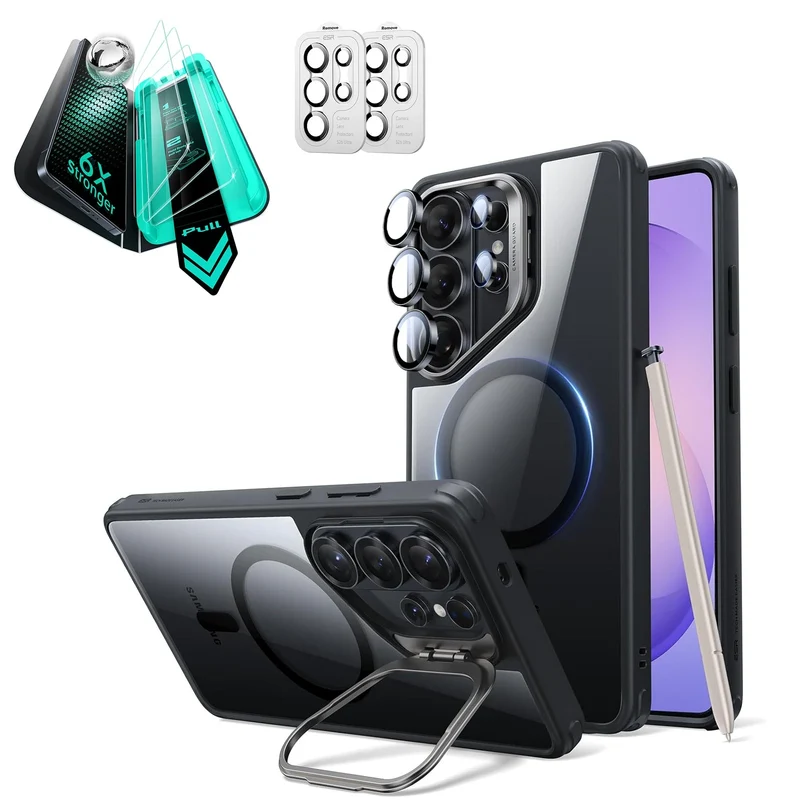 Galaxy S26 Ultra Bundle Classic Hybrid Magnetic Case (Stash Stand) and Armorite® Screen Protector - Clear Black