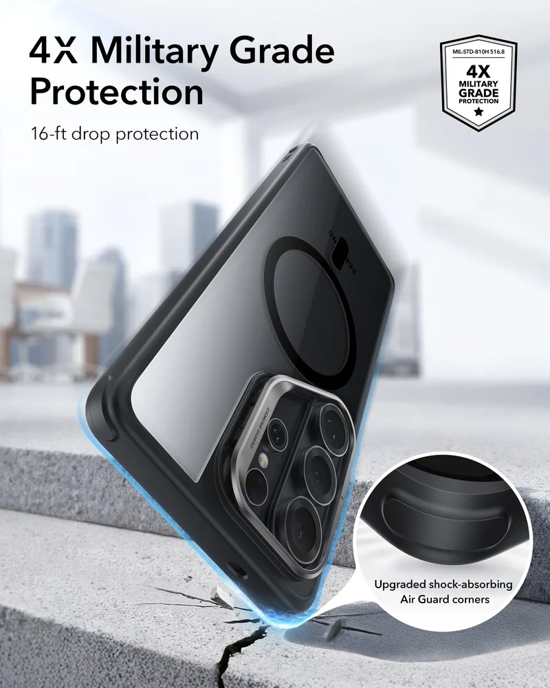 Galaxy S26 Ultra Bundle Classic Hybrid Magnetic Case (Stash Stand) and Armorite® Pro Screen Protector - Clear Black