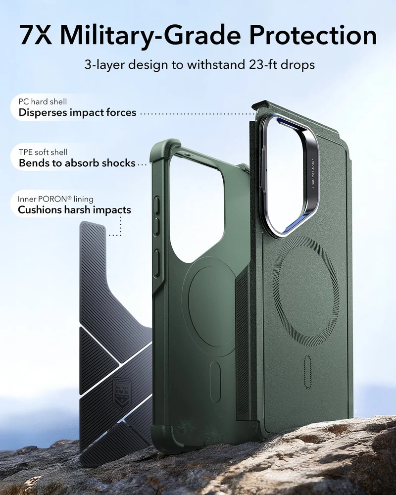 Galaxy S26 Ultra Cyber Tough Magnetic Case (Stash Stand) - Olive Green