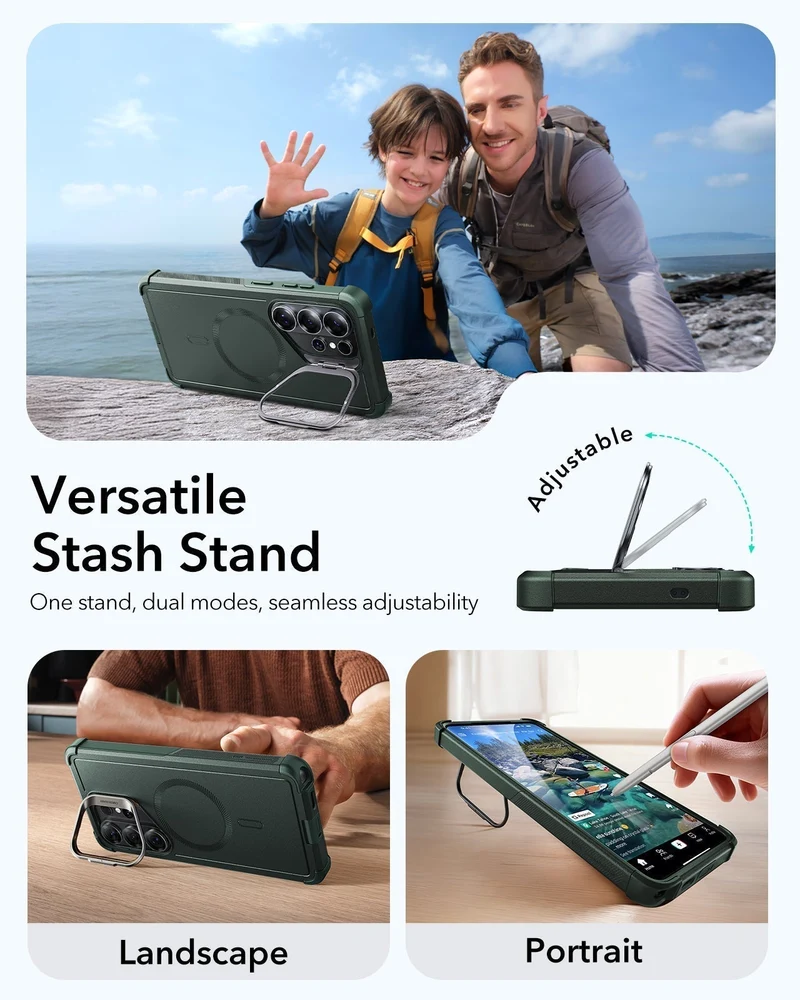 Galaxy S26 Ultra Cyber Tough Magnetic Case (Stash Stand) - Olive Green