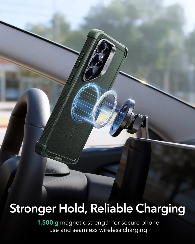 Galaxy S26 Ultra Cyber Tough Magnetic Case (Stash Stand) - Olive Green