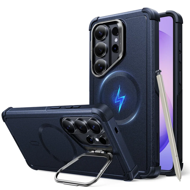 Galaxy S26 Ultra Cyber Tough Magnetic Case (Stash Stand) - Navy Blue
