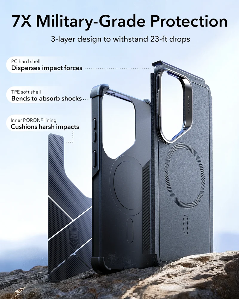 Galaxy S26 Ultra Bundle Cyber Tough Magnetic Case (Stash Stand) and Armorite® Screen Protector - Black
