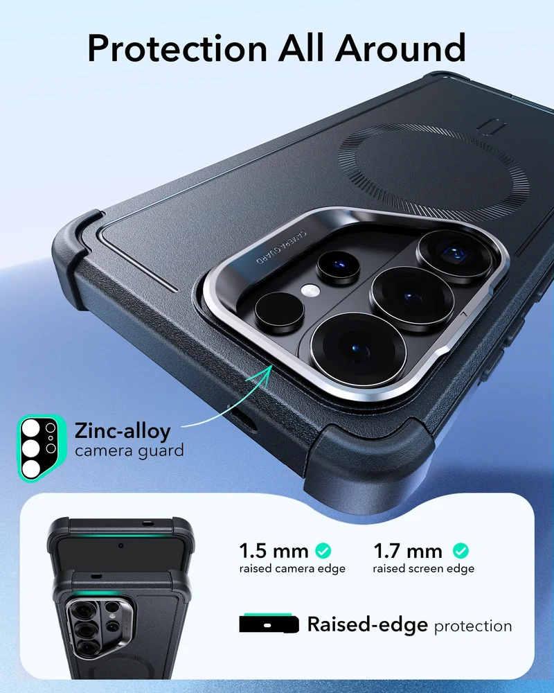 Galaxy S26 Ultra Bundle Cyber Tough Magnetic Case (Stash Stand) and Armorite® Screen Protector - Black