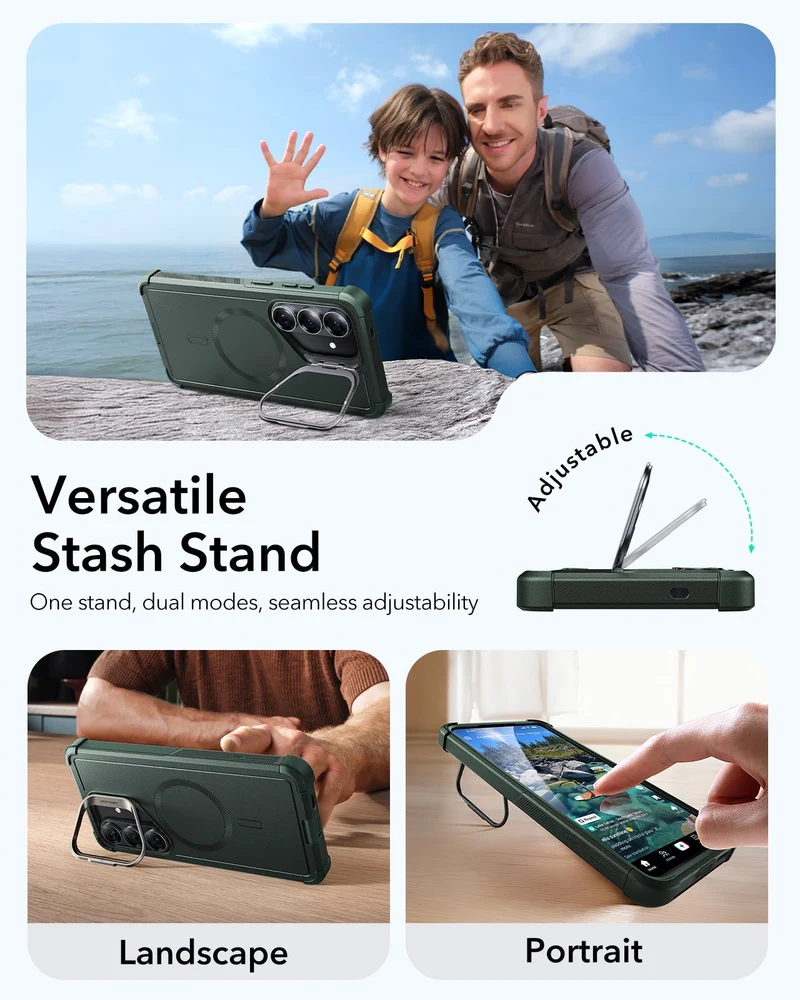 Galaxy S26 Cyber Tough Magnetic Case (Stash Stand) - Olive Green