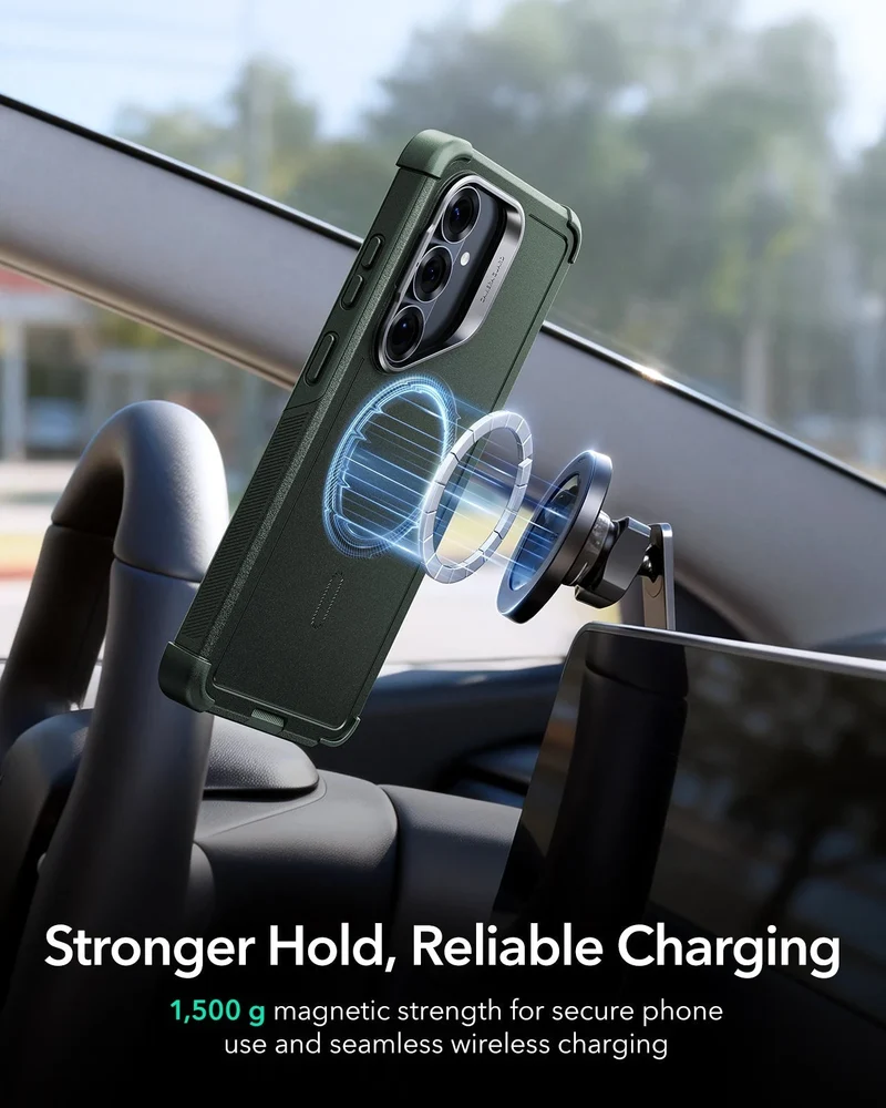 Galaxy S26 Cyber Tough Magnetic Case (Stash Stand) - Olive Green