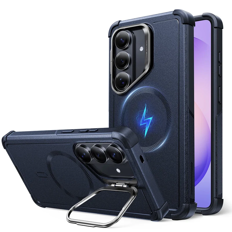 Galaxy S26 Cyber Tough Magnetic Case (Stash Stand) - Navy Blue