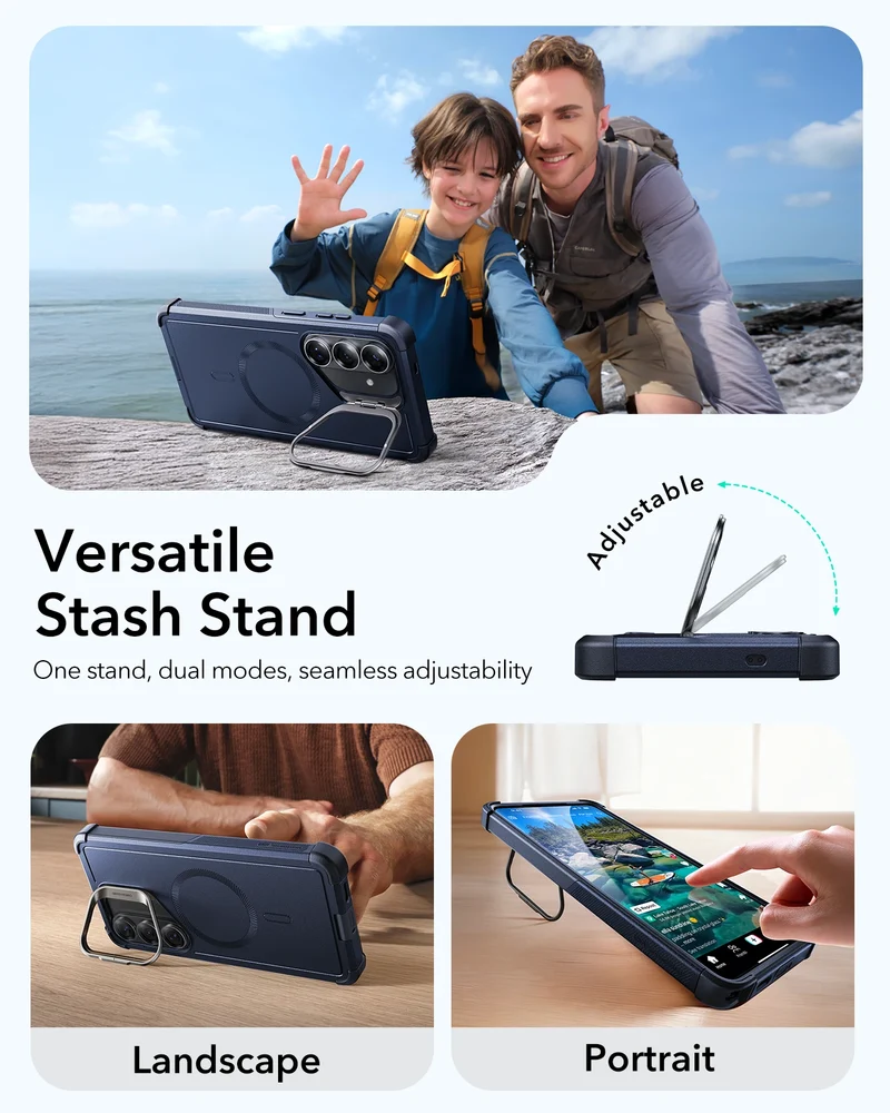 Galaxy S26 Cyber Tough Magnetic Case (Stash Stand) - Navy Blue