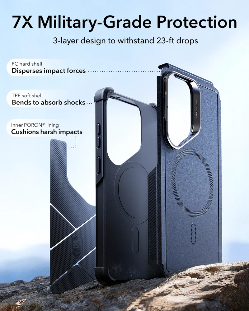 Galaxy S26 Cyber Tough Magnetic Case (Stash Stand) - Navy Blue