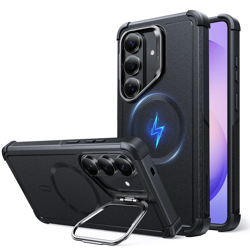 Galaxy S26 Cyber Tough Magnetic Case (Stash Stand) - Black
