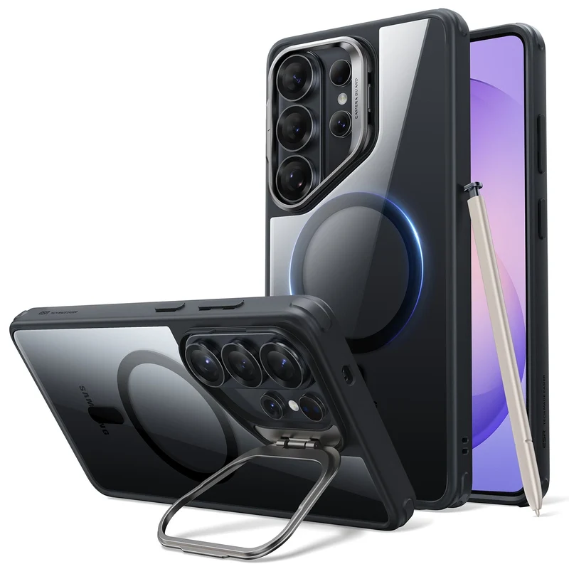 Galaxy S26 Ultra Classic Hybrid Magnetic Case (Stash Stand) - Clear Black
