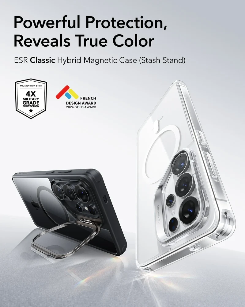 Galaxy S26 Ultra Classic Hybrid Magnetic Case (Stash Stand) - Clear Black