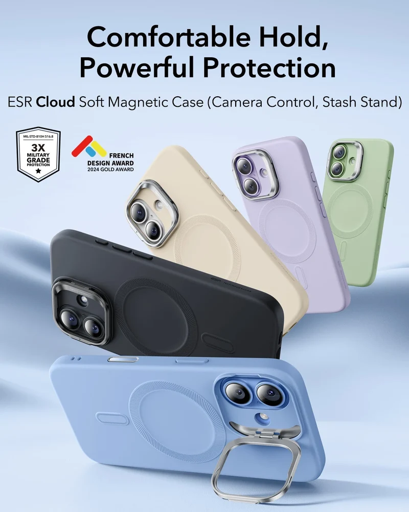 iPhone 17 Cloud Soft Magnetic Case (Camera Control, Stash Stand) - Mist Blue