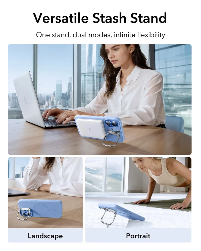 iPhone 17 Cloud Soft Magnetic Case (Camera Control, Stash Stand) - Mist Blue