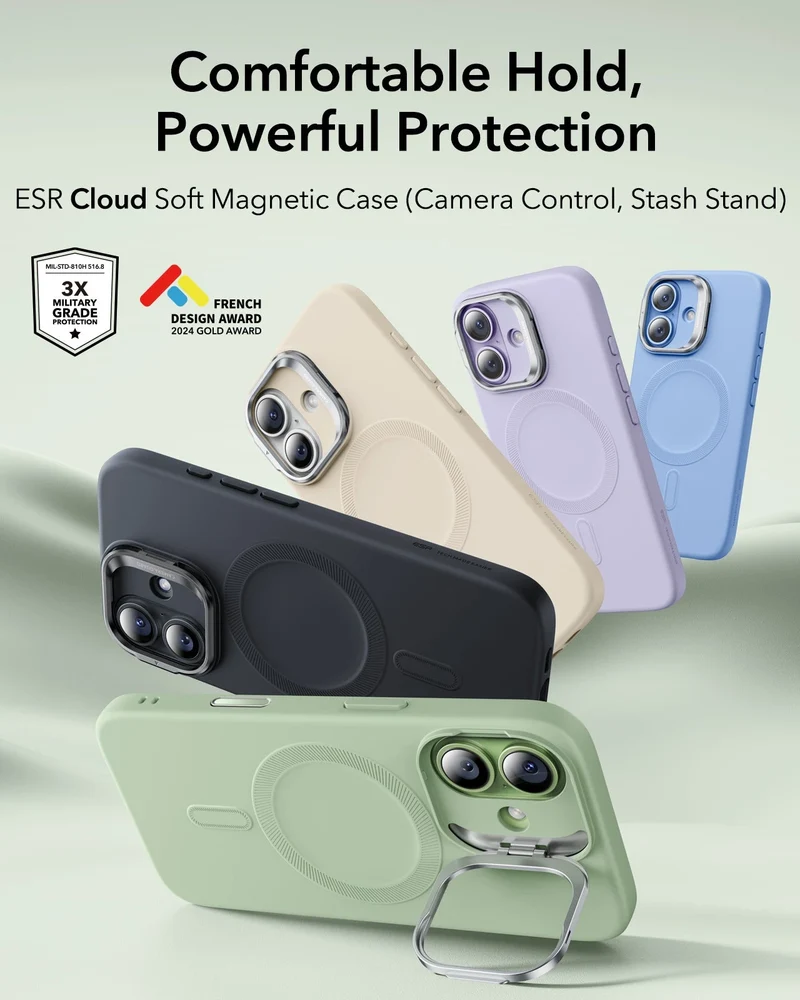 iPhone 17 Cloud Soft Magnetic Case (Camera Control, Stash Stand) - Sage Green