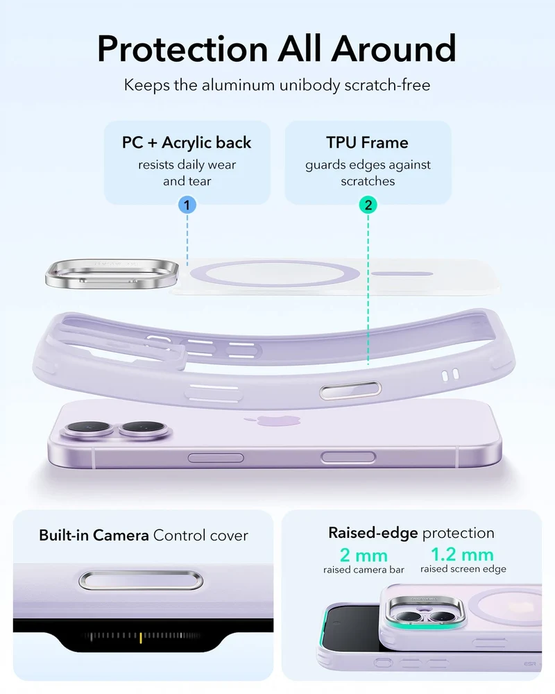 iPhone 17 Classic Hybrid Magnetic Case (Camera Control, Stash Stand) - Frosted Light Purple