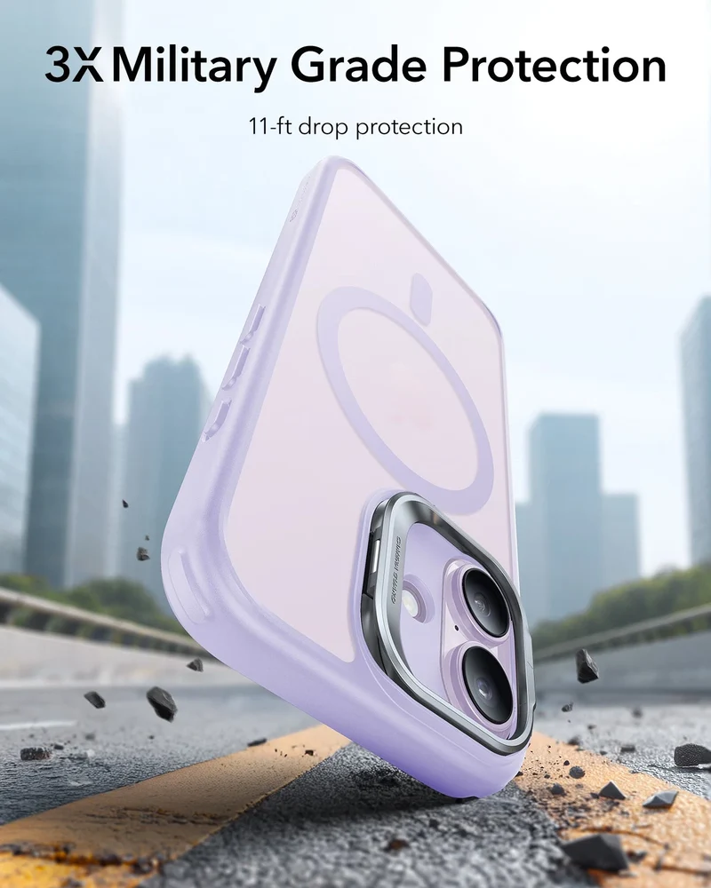 iPhone 17 Classic Hybrid Magnetic Case (Camera Control, Stash Stand) - Frosted Light Purple