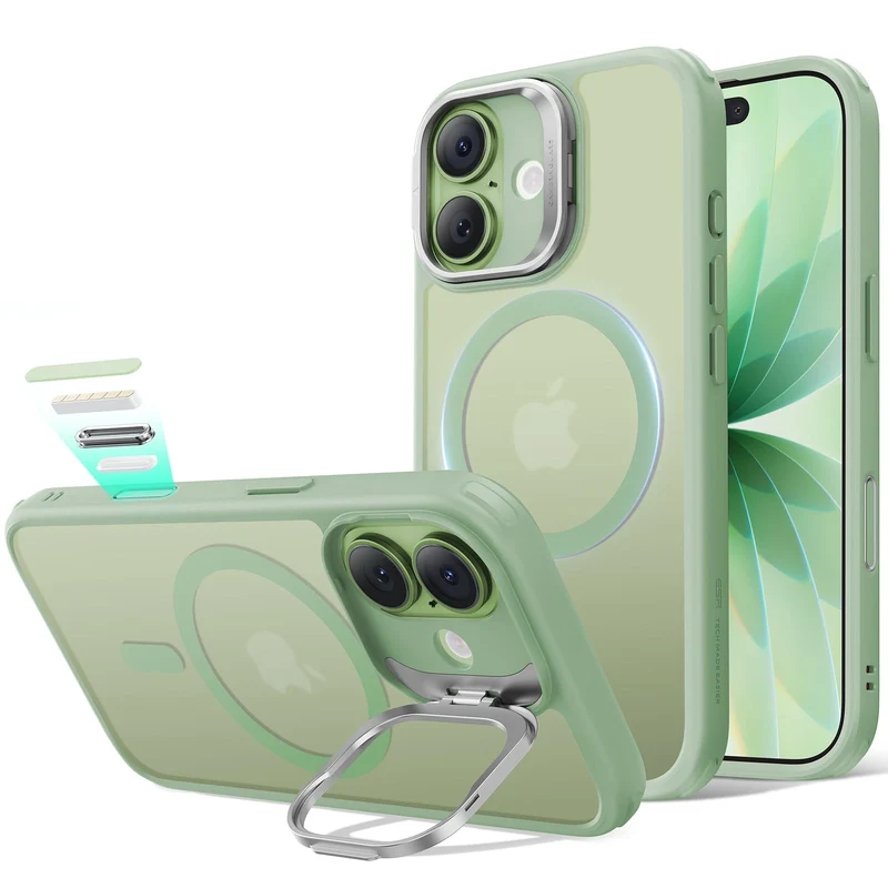 iPhone 17 Classic Hybrid Magnetic Case (Camera Control, Stash Stand) - Frosted Light Green