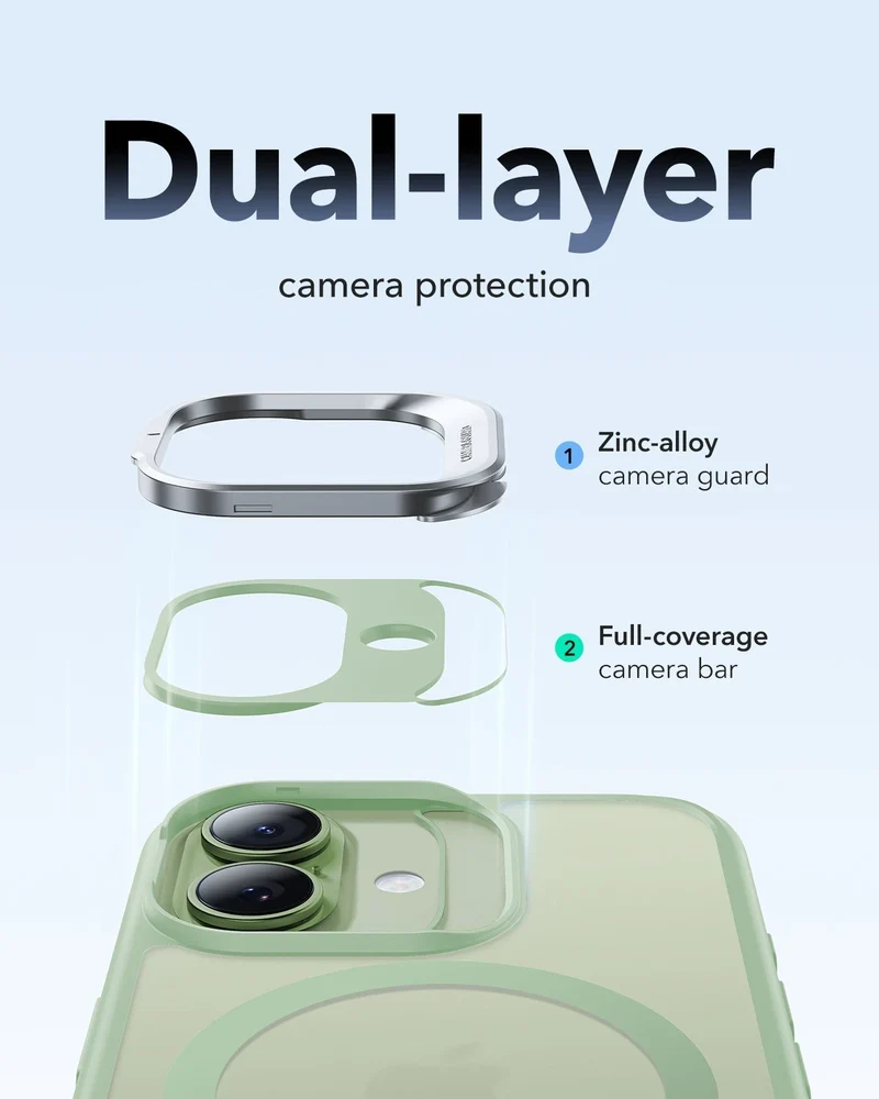 iPhone 17 Classic Hybrid Magnetic Case (Camera Control, Stash Stand) - Frosted Light Green