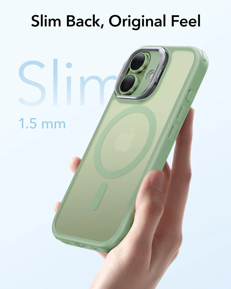 iPhone 17 Classic Hybrid Magnetic Case (Camera Control, Stash Stand) - Frosted Light Green
