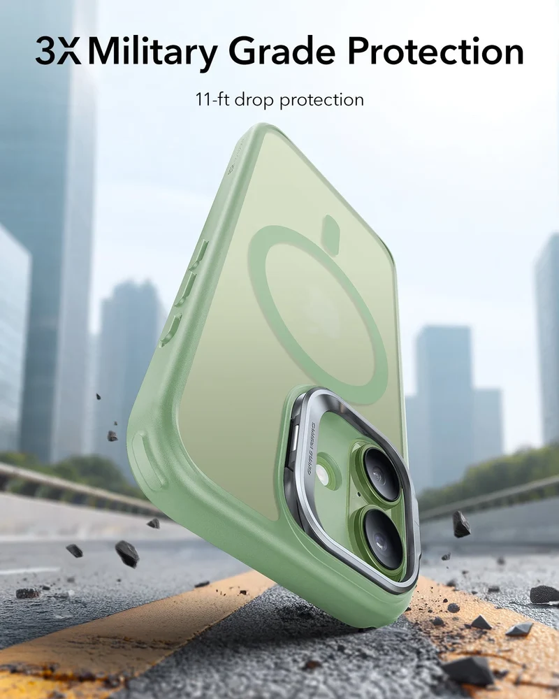 iPhone 17 Classic Hybrid Magnetic Case (Camera Control, Stash Stand) - Frosted Light Green