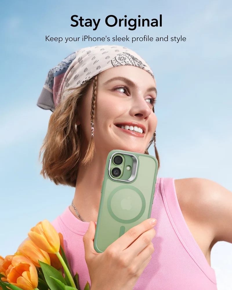 iPhone 17 Classic Hybrid Magnetic Case (Camera Control, Stash Stand) - Frosted Light Green