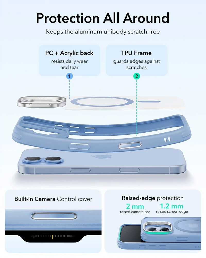 iPhone 17 Bundle Classic Hybrid Magnetic Case (Camera Control, Stash Stand) and Armorite Screen Protector - Frosted Light Blue