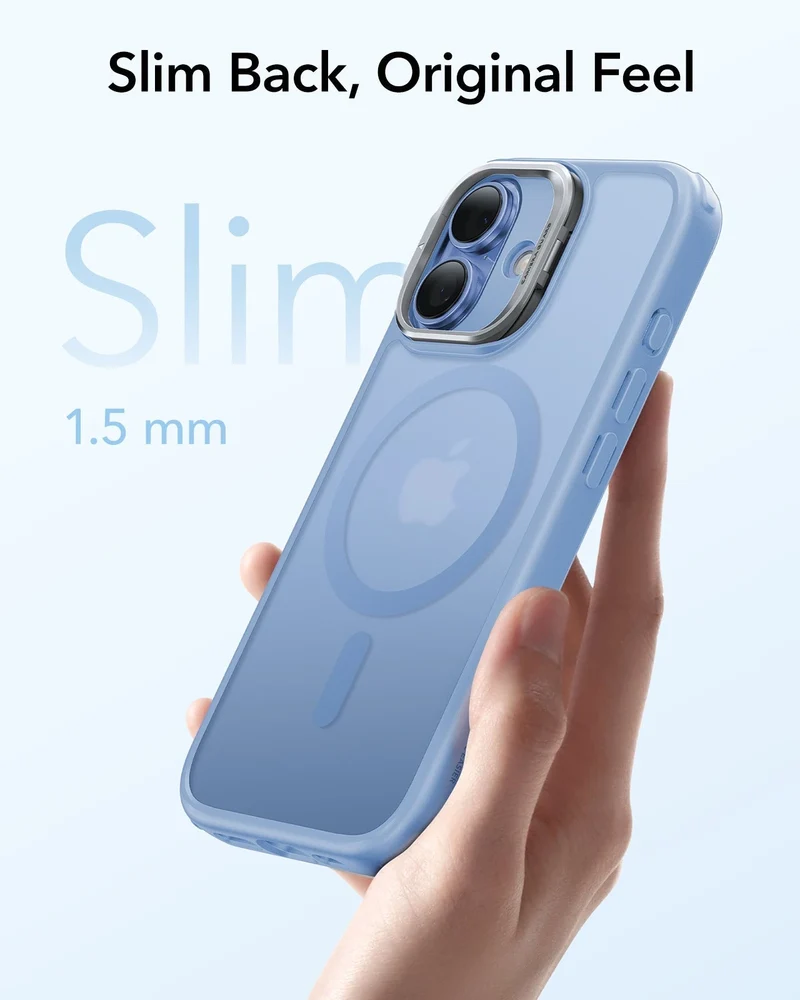 iPhone 17 Classic Hybrid Magnetic Case (Camera Control, Stash Stand) - Frosted Light Blue