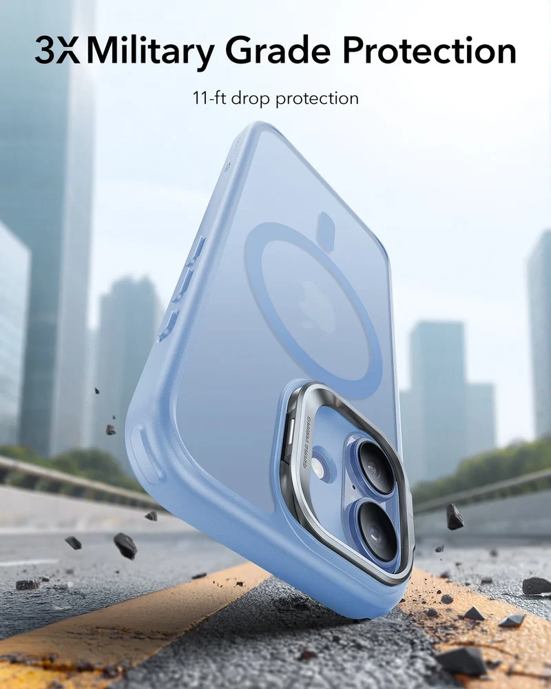 iPhone 17 Bundle Classic Hybrid Magnetic Case (Camera Control, Stash Stand) and Armorite Screen Protector - Frosted Light Blue