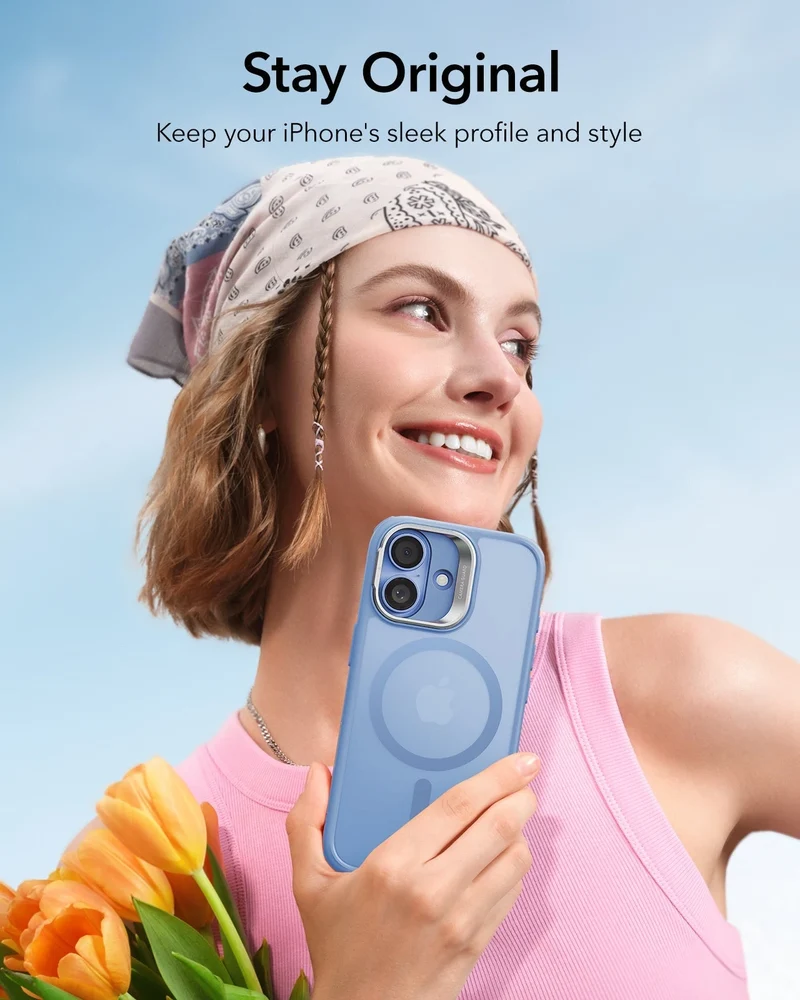 iPhone 17 Classic Hybrid Magnetic Case (Camera Control, Stash Stand) - Frosted Light Blue