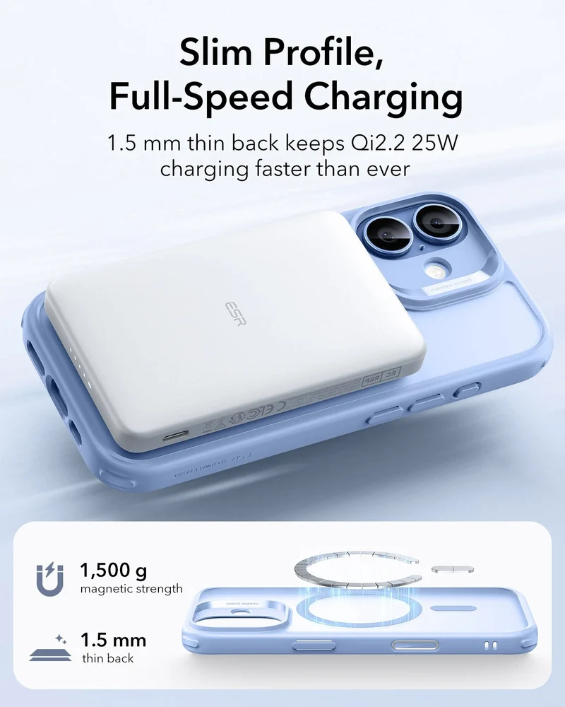 iPhone 17 Classic Hybrid Magnetic Case (Camera Control) - Frosted Light Blue