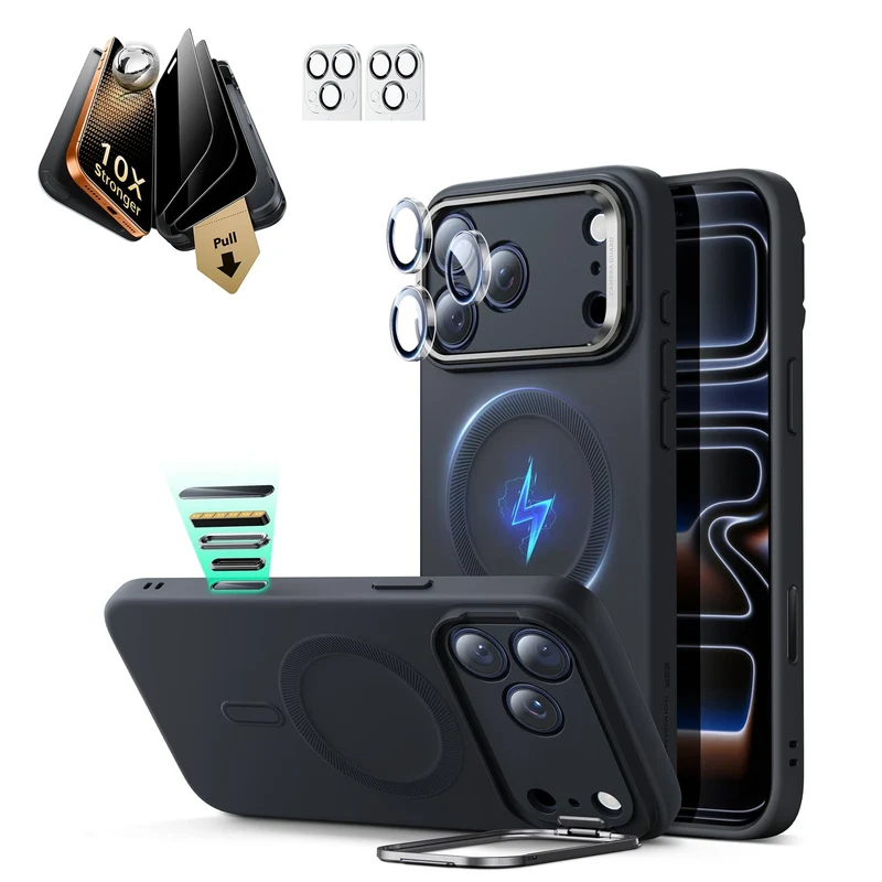 iPhone 17 Pro Max Bundle Cloud Soft Magnetic Case (Stash Stand) and Armorite Pro Privacy Screen Protector - Black