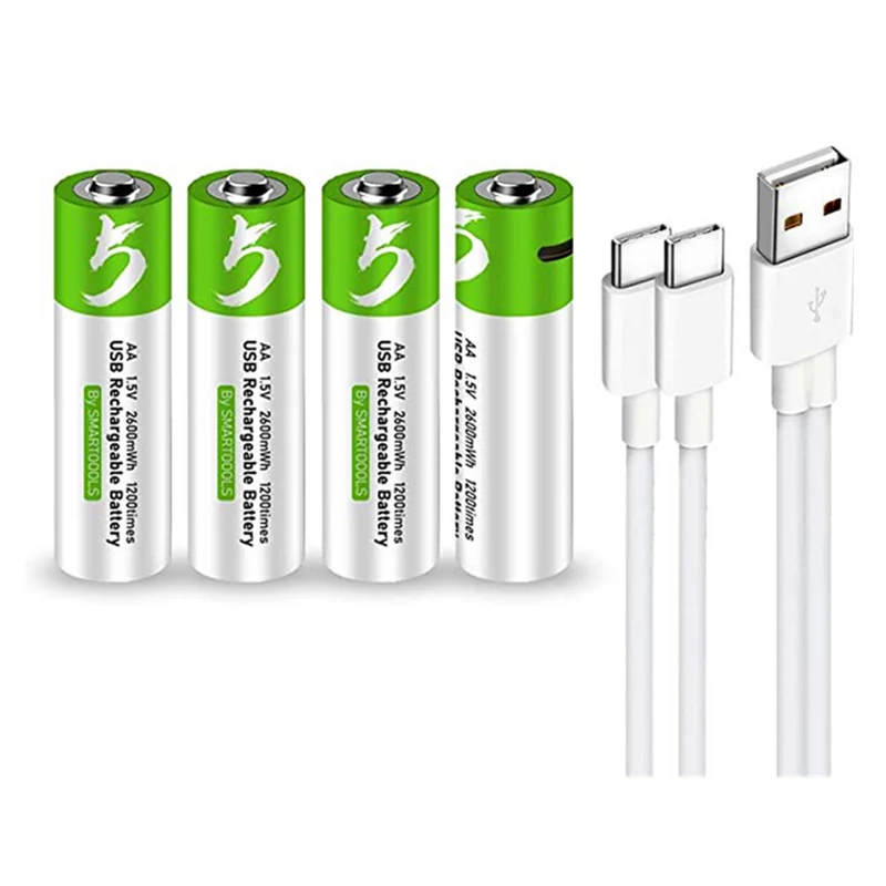 4 pieces of rechargeable USB AA lithium-ion battery, 1.5 V, 2600 mWh, rechargeable AA battery, 1.5 h quick charge, more constant