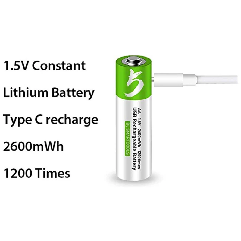 4 pieces of rechargeable USB AA lithium-ion battery, 1.5 V, 2600 mWh, rechargeable AA battery, 1.5 h quick charge, more constant