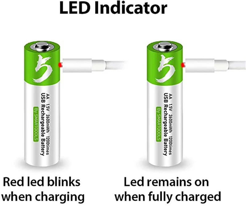 4 pieces of rechargeable USB AA lithium-ion battery, 1.5 V, 2600 mWh, rechargeable AA battery, 1.5 h quick charge, more constant