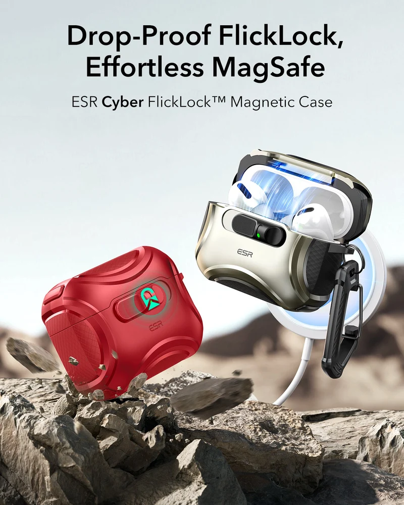 AirPods Pro 3 Cyber FlickLock Magnetic Case - Dark Red