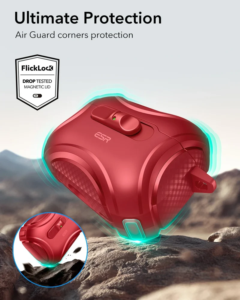 AirPods Pro 3 Cyber FlickLock Magnetic Case - Dark Red