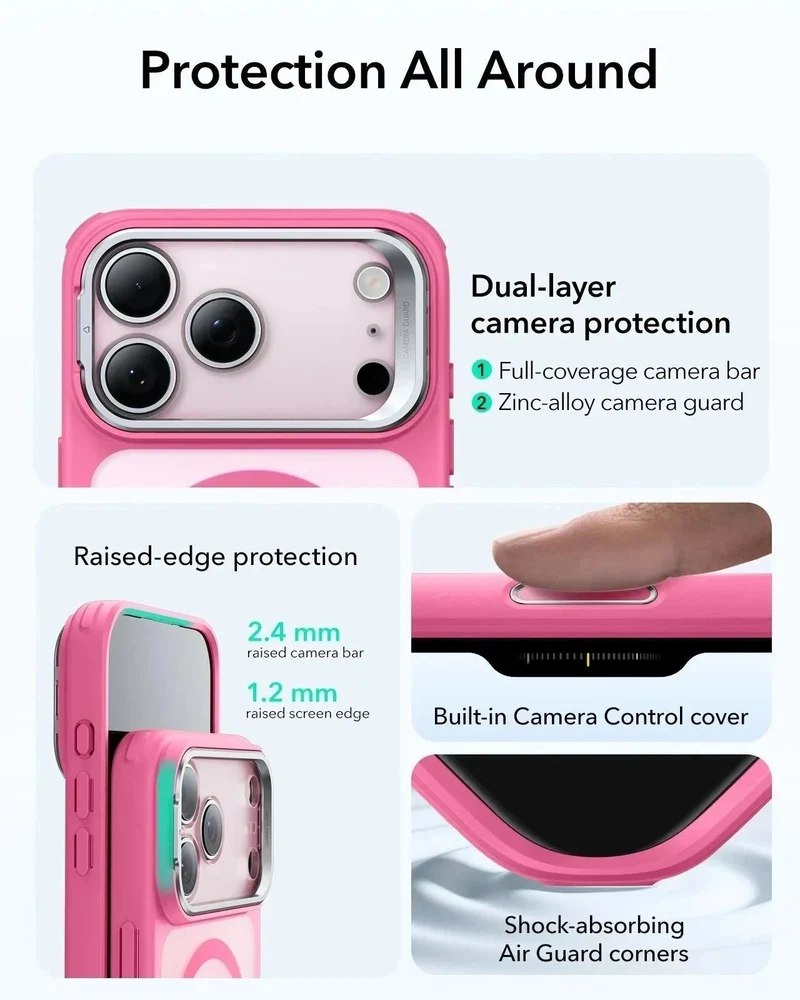 iPhone 17 Pro Max Bundle Classic Hybrid Magnetic Case (Camera Control, Stash Stand) and Armorite Screen Protector - Frosted Pink