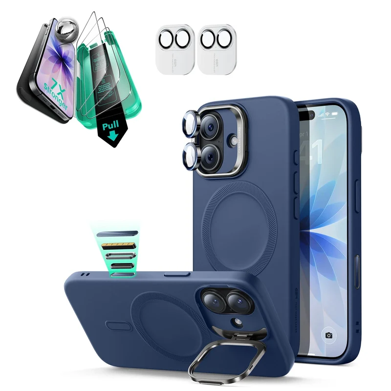 iPhone 17 Cloud Soft Magnetic Case (Camera Control, Stash Stand) Armorite Protection Bundle - Navy Blue