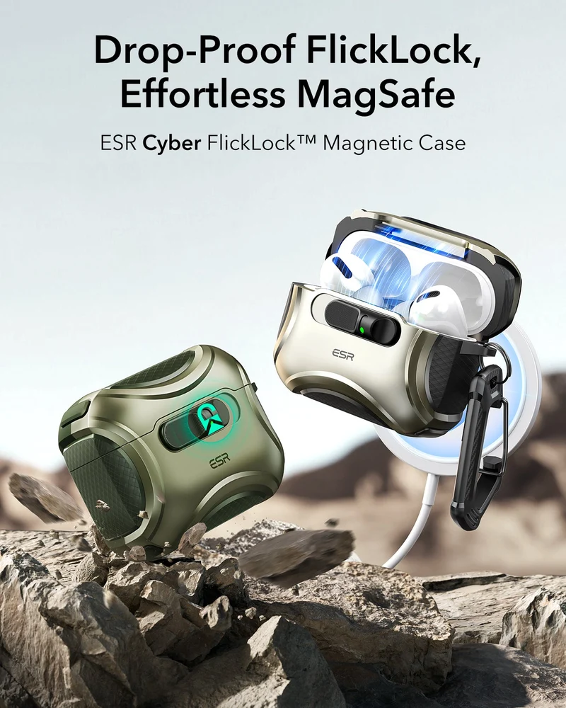 AirPods Pro 3 Cyber FlickLock Magnetic Case - Army Green