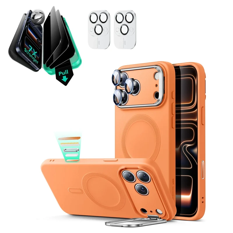 iPhone 17 Pro Cloud Soft Magnetic Case (Camera Control, Stash Stand) Armorite Privacy Protection Bundle - Orange