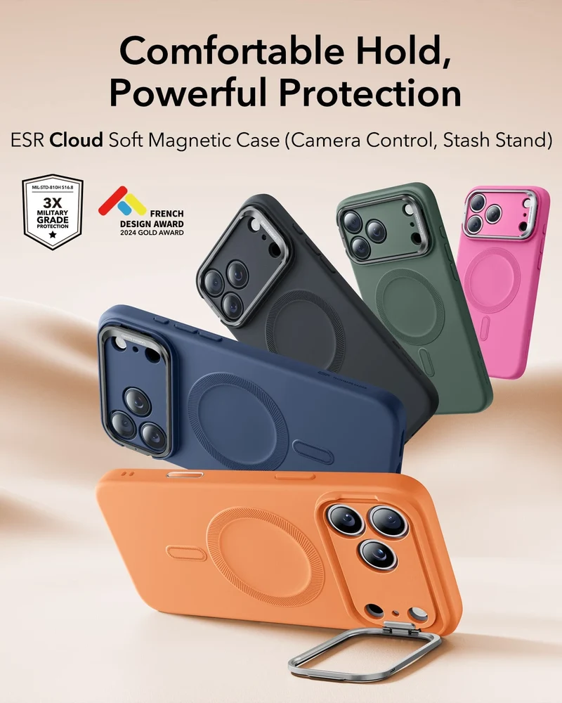 iPhone 17 Pro Cloud Soft Magnetic Case (Camera Control, Stash Stand) - Orange