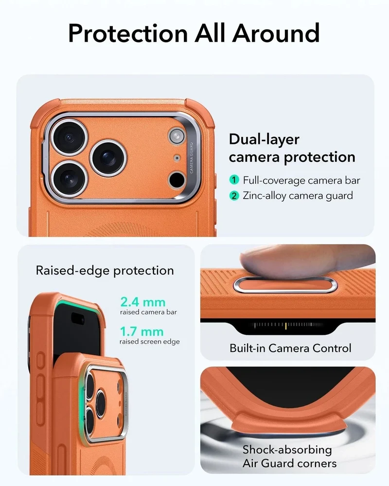 iPhone 17 Pro Max Bundle Cyber Tough Magnetic Case (Camera Control, Stash Stand) and Armorite Privacy Screen Protector - Orange