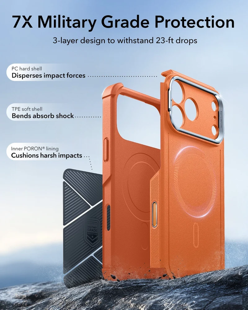 iPhone 17 Pro Max Bundle Cyber Tough Magnetic Case (Camera Control, Stash Stand) and Armorite Privacy Screen Protector - Orange