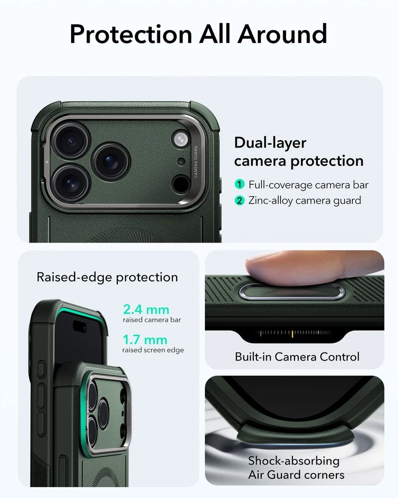 iPhone 17 Pro Max Bundle Cyber Tough Magnetic Case (Camera Control, Stash Stand) and Armorite Screen Protector - Olive Green