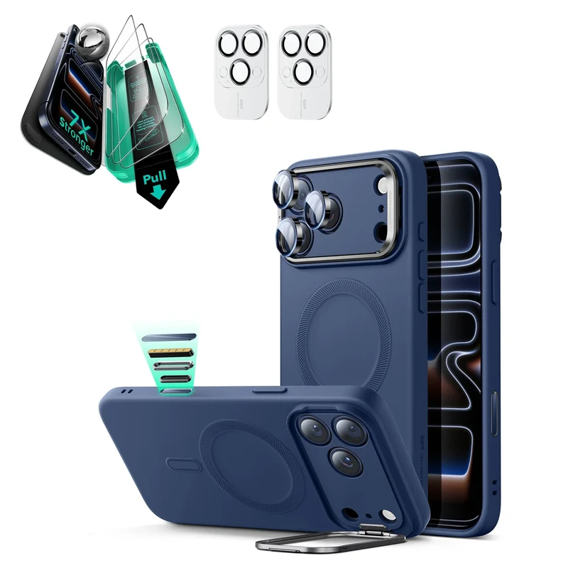 iPhone 17 Pro Cloud Soft Magnetic Case (Camera Control, Stash Stand) Armorite Protection Bundle - Navy Blue