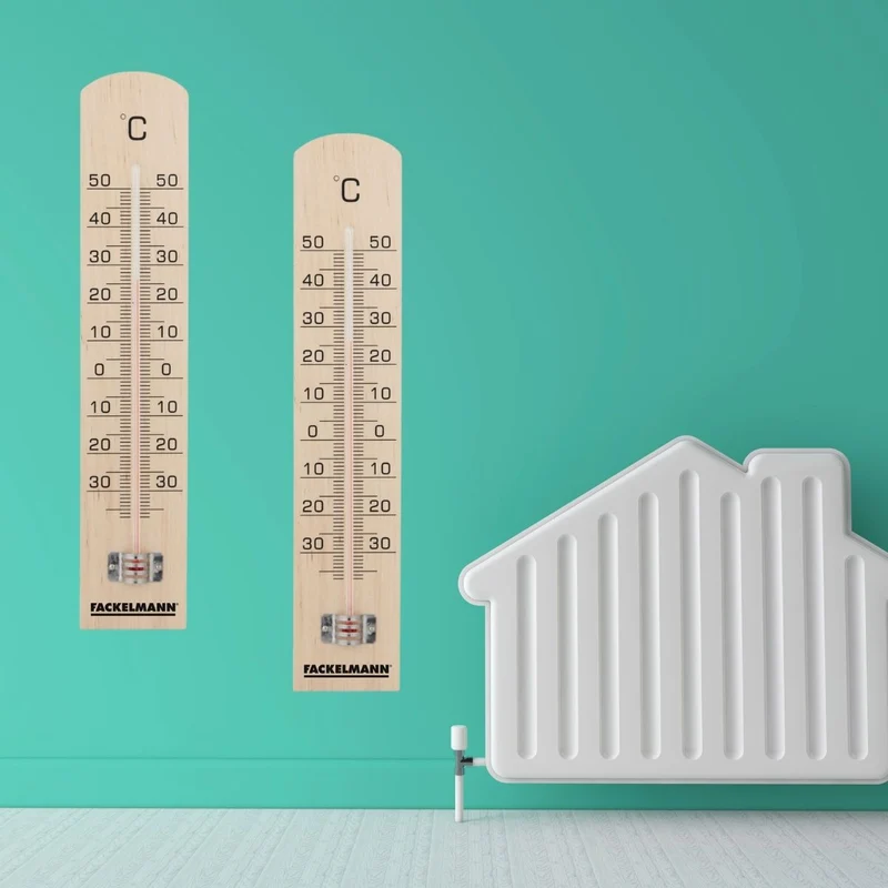 Lot de 2 Thermomètres intérieur et extérieur en bois Fackelmann Tecno