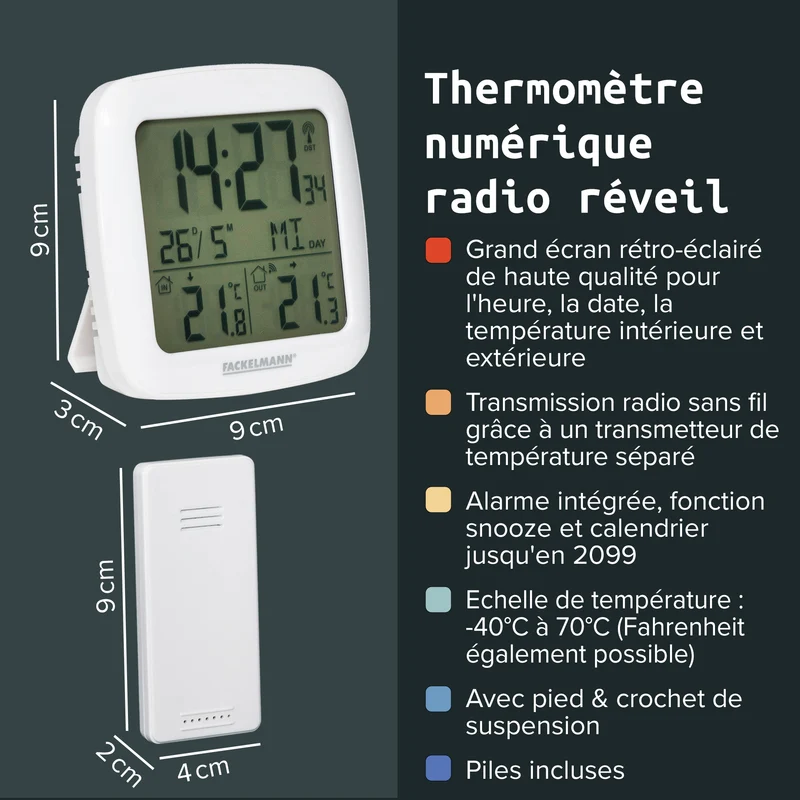 Thermomètre numérique radio-réveil Fackelmann Tecno