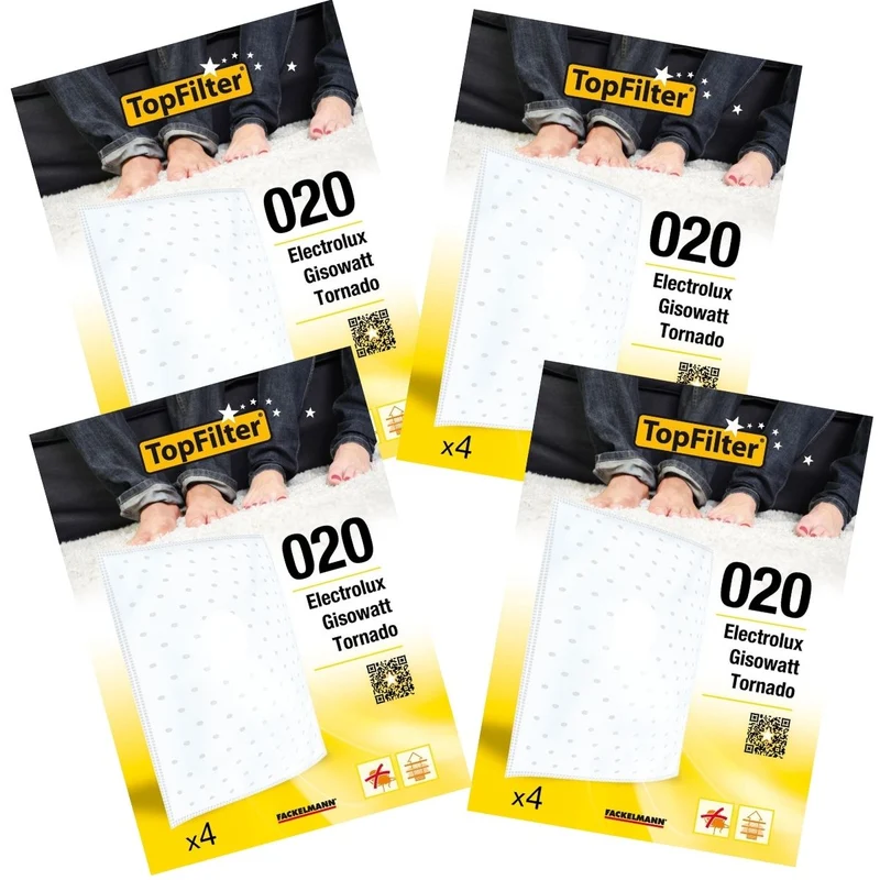 Lot de 4 packs de 4 filtres aspirateur seau 64020 Electrolux et Tornado TopFilter Premium