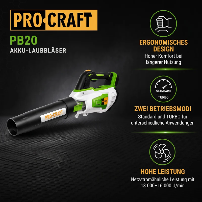 Procraft PB20 Souffleur de feuilles sans fil 20 V TURBO Solo - sans batterie, sans chargeur